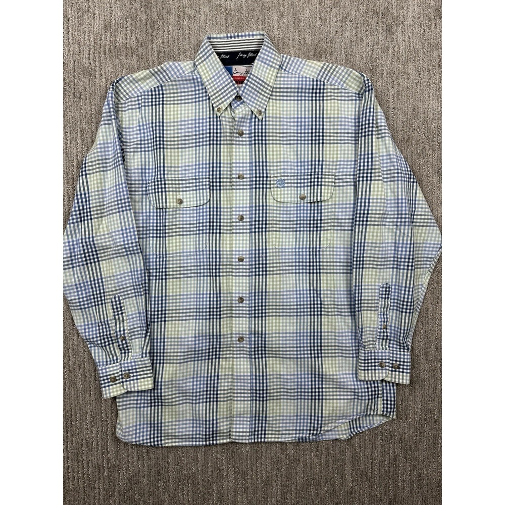 Wrangler George Straight Button Down Shirt Mens Medium Blue Plaid Long Sleeve